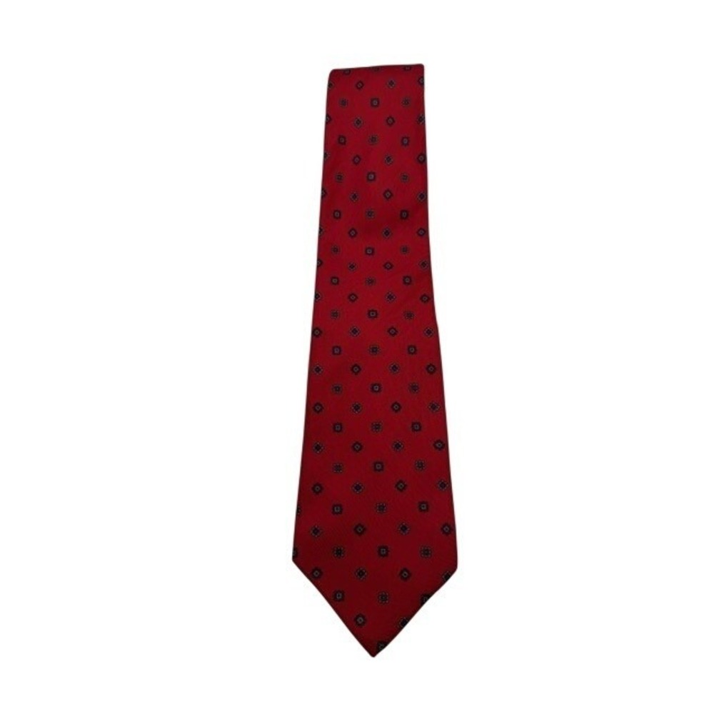 Stafford Mens Silk Necktie Red Blue Black Geometric Medallion Classic Power Tie - Picture 2 of 5